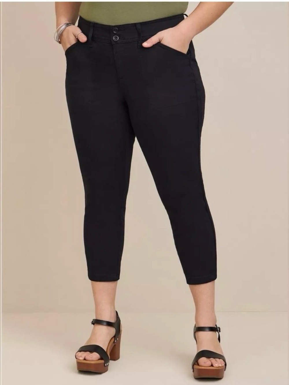 TORRID Crop Aviator Skinny Stretch Twill Mis-Rise Black pants Size 14